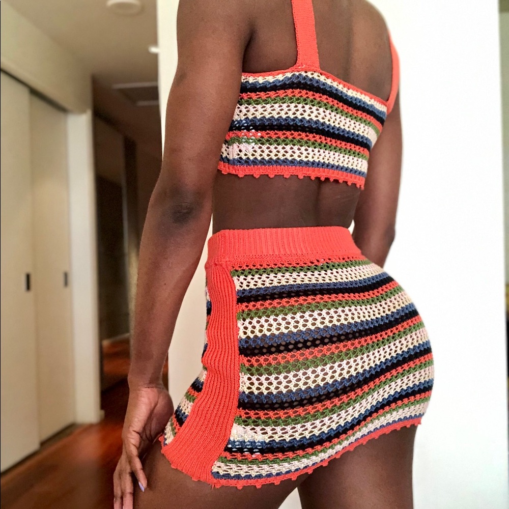 Multi Color Striped Crochet Knit Set - Picture 2 of 3